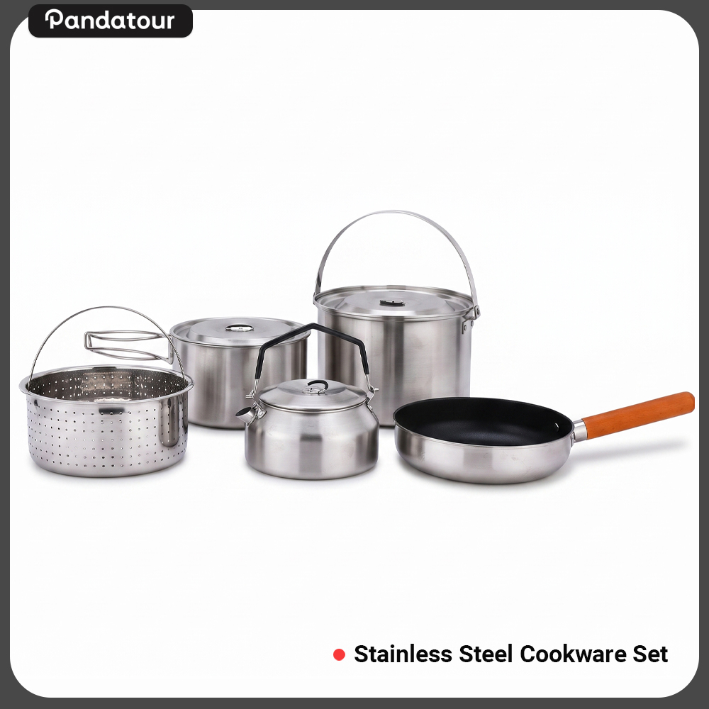 Camping Cooking Can - Pandatour Outdoor Camping 5Piece Stainless Steel