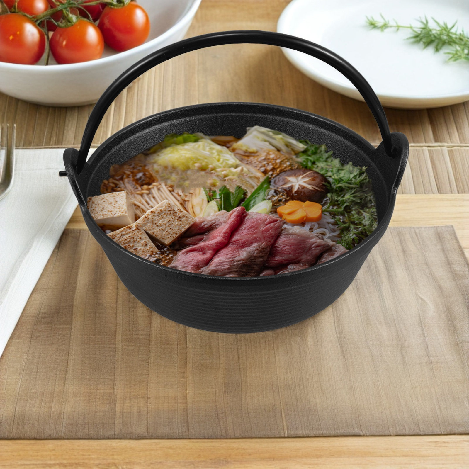 Japanese Camping Cooking - Japanese Style Cast Iron Sukiya Pot